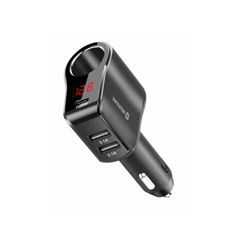 SWISSTEN Προσαρμογέας Αυτοκινήτου με 1x CL, 1x USB-C PD και 2x USB-A Έξοδο, 108W - 216W 8595217480438