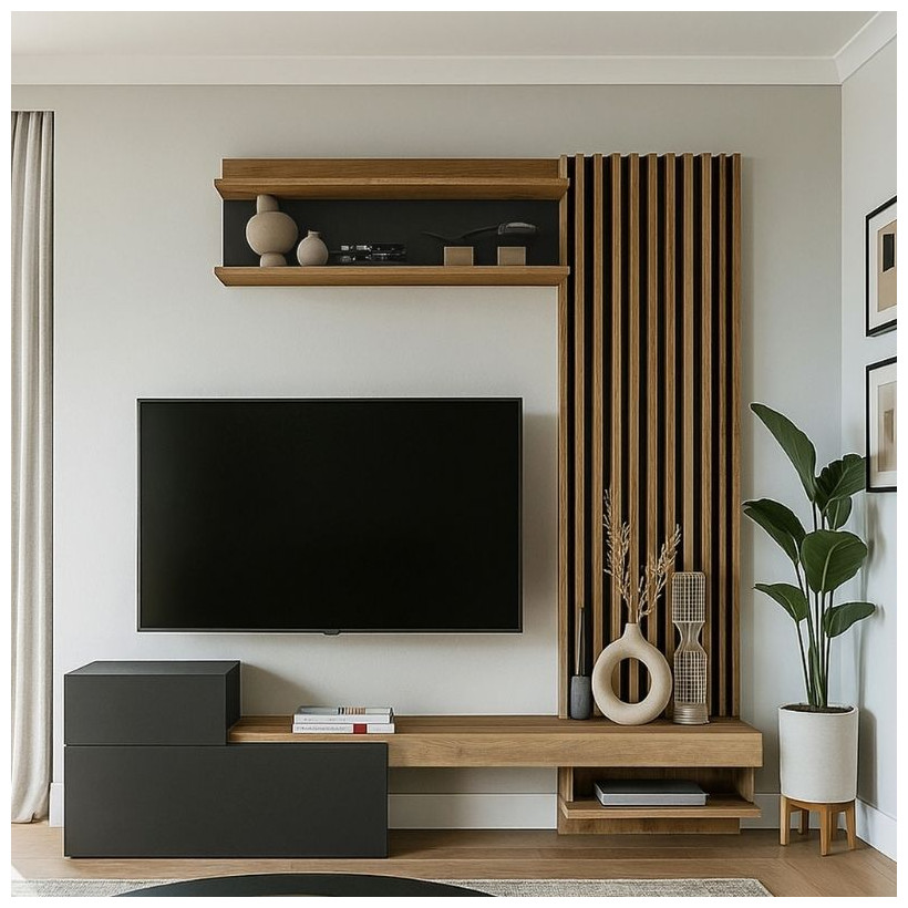 Σύνθεση τηλεόρασης Dumont  χρώμα ανθρακί - sepet oak 180x36,8x200εκ.