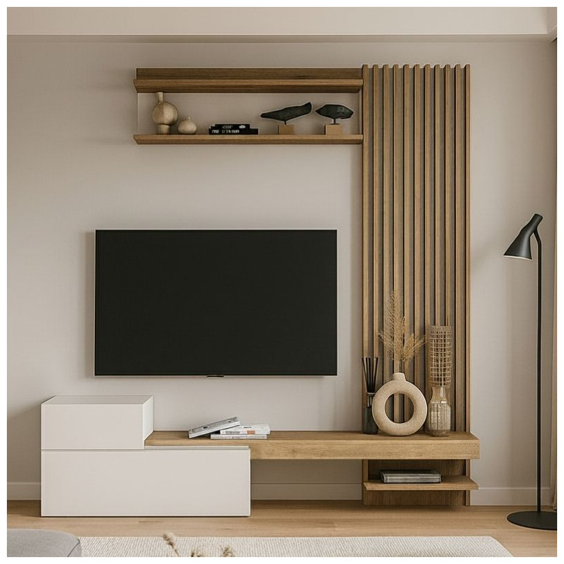Σύνθεση τηλεόρασης Dumont  χρώμα λευκό - sepet oak 180x36,8x200εκ.