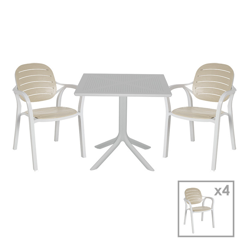 Τραπεζαρία Groovy-Gentle  σετ 5τεμ PP λευκό-cappuccino 80x80x74,5εκ