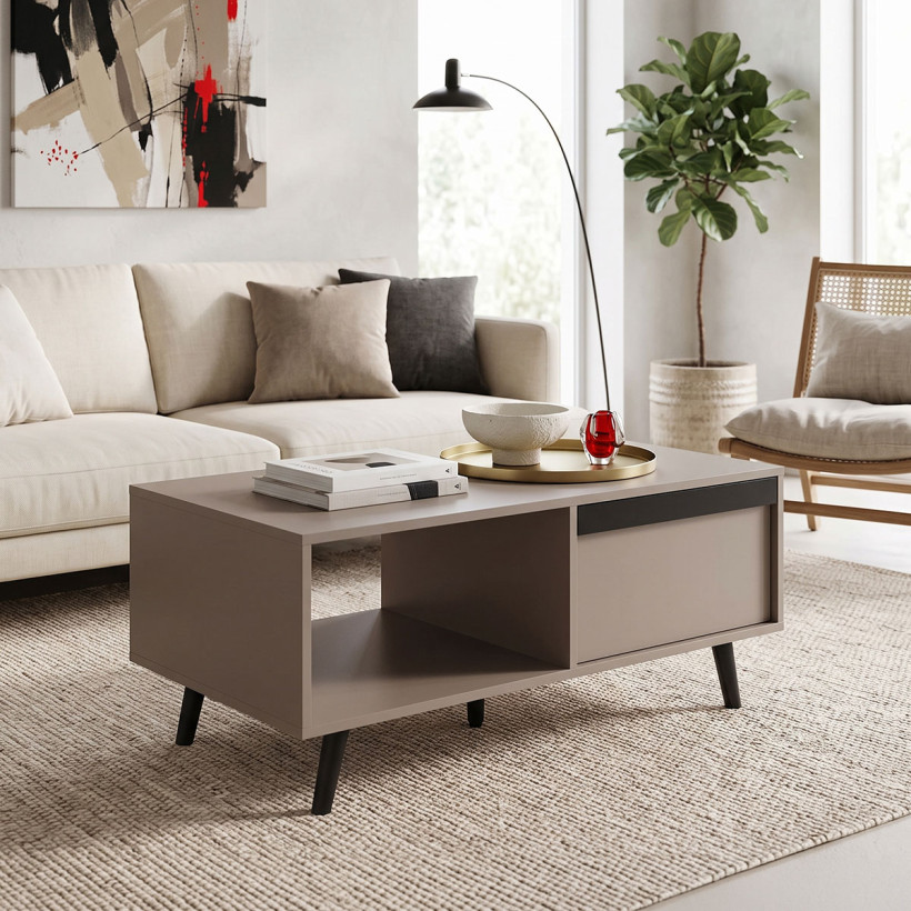 Τραπέζι σαλονιού Nectra  taupe με μαύρο 100x50x45εκ