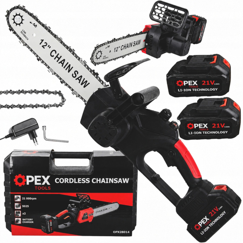Verk Group Αλυσοπρίονο Μπαταρίας Brushless 12" 21V με 2 Μπαταρίες 3Ah OPEX TOOLS, Λαδιέρα & Βαλίτσα Μεταφοράς 5907451391440