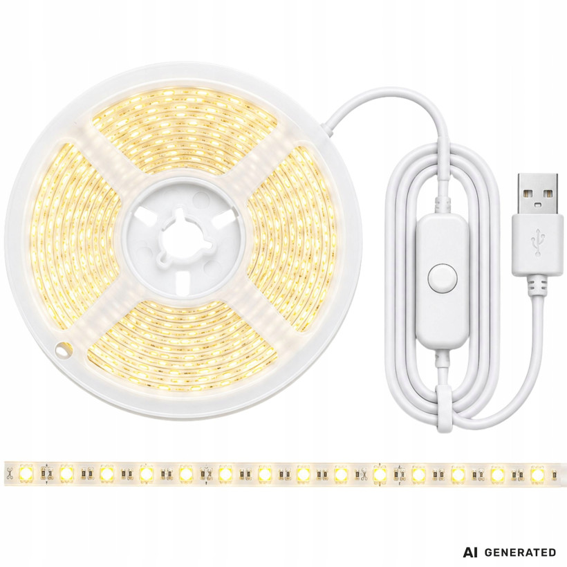 Verk Group Ταινία LED USB 5V 5m, ψυχρό λευκό φως, με διακόπτη, αυτοκόλλητη, διακοσμητική 5907451392027