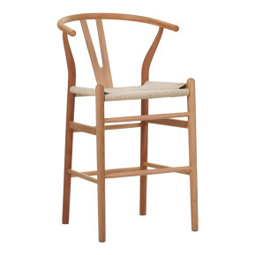 Σκαμπό μπαρ Wishbone  μεσαίου ύψους rubberwood-σχοινί σε φυσική απόχρωση 55x49x96εκ