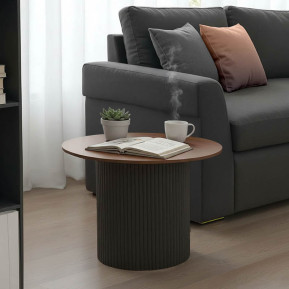 Τραπέζι σαλονιού Dovel  mdf σε καρυδί-μαύρο μέταλλο Φ70x45εκ
