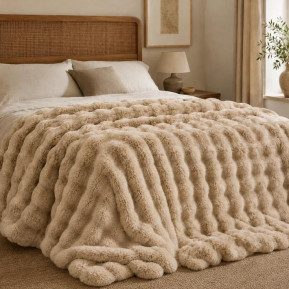 Κουβέρτα faux fur καφέ ανοιχτό 160x200εκ.