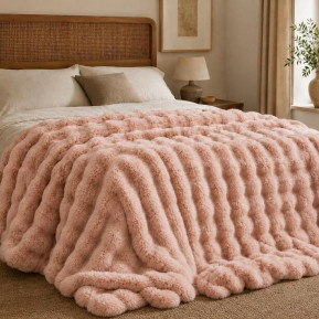 Κουβέρτα faux fur ροζ 160x200εκ.