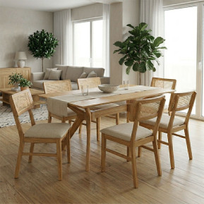 Τραπεζαρία Raffles  σετ 7τεμ rubberwood με pe rattanσε φυσική απόχρωση 150x90x76εκ
