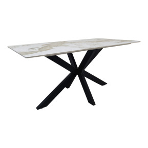 Τραπέζι Bethan  sintered stone-μέταλλο λευκό μαρμάρου-μαύρο 160x80x75εκ
