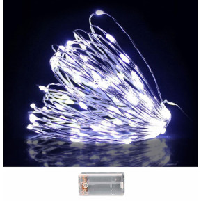 100 Λαμπάκια LED Copper Μπαταρίας Λευκό Ψυχρό σε Σειρά Σταθερά IP20 10,3m Xmasfest 1133506 93-3486