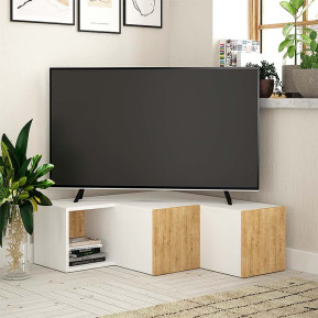 Έπιπλο τηλεόρασης γωνιακό Compact  χρώμα λευκό - sapphire oak 94,2x90,6x31,4εκ.