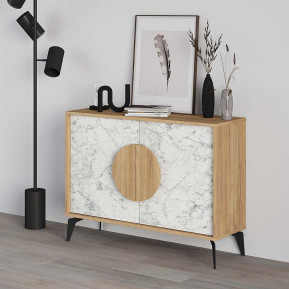 Μπουφές Gora  χρώμα sapphire oak - λευκό εφέ μαρμάρου 110x35,6x82εκ.