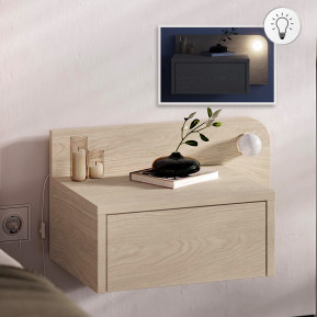 Κομοδίνο επιτοίχιο Dotta  με LED χρώμα light oak 52x33,6x28εκ.