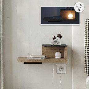 Κομοδίνο επιτοίχιο Luno  με LED χρώμα sepet oak 40x30x16,2εκ.