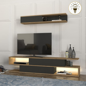 Σύνθεση τηλεόρασης Manet  με LED χρώμα sepet oak - ανθρακί 180x29,5x39εκ.