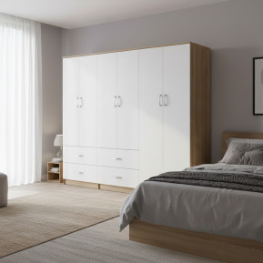 Ντουλάπα εξάφυλλη Athos  sonoma-λευκή 240x42x180εκ