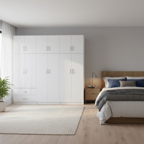 Ντουλάπα εξάφυλλη με πατάρι Athos I  λευκή 240x42x240εκ