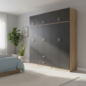 Ντουλάπα εξάφυλλη με πατάρι Athos I  sonoma-ανθρακί 240x42x240εκ