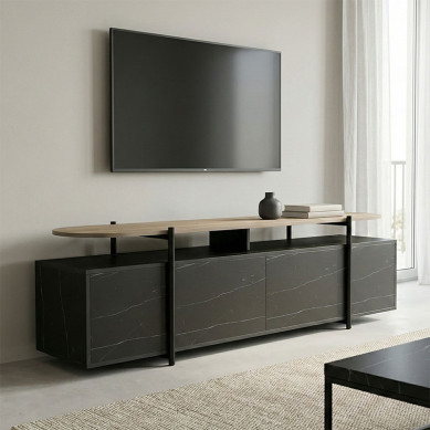 Έπιπλο τηλεόρασης Medousa  sonoma - μαύρη όψη μαρμάρου 160x35.5x50εκ