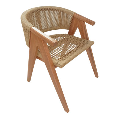 Πολυθρόνα Wolly  teak ξύλο και pe σχοινί σε φυσική απόχρωση 60x60x76εκ