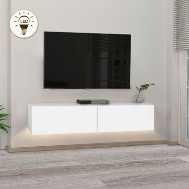 Έπιπλο τηλεόρασης επιτοίχιο Aristo  με LED χρώμα λευκό 135x31,6x25εκ.