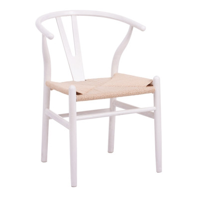Καρέκλα Wishbone  rubberwood-σχοινί σε λευκή απόχρωση 53.5x57x74εκ