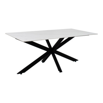 Τραπέζι Bethan  sintered stone λευκό-μαύρα μεταλλικά πόδια 180x90x75εκ