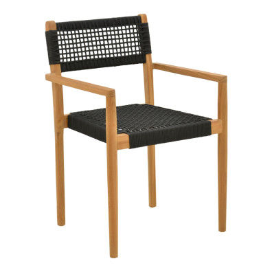 Πολυθρόνα Lengan  σκελετός teak ξύλο σε φυσική απόχρωση-μαύρο σχοινί 54x52x80εκ