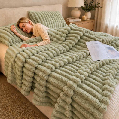 Κουβέρτα faux fur πράσινη 200x230εκ.