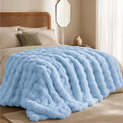 Κουβέρτα faux fur γαλάζιο 160x200εκ.