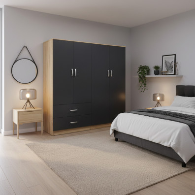 Ντουλάπα τετράφυλλη Athos  sonoma-ανθρακί 160x42x180εκ
