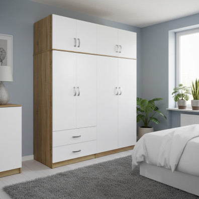 Ντουλάπα τετράφυλλη με πατάρι Athos  sonoma-λευκή 160x42x240εκ