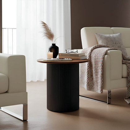 Βοηθητικό τραπέζι Dovel  mdf σε καρυδί-μαύρο μέταλλο Φ50x50εκ