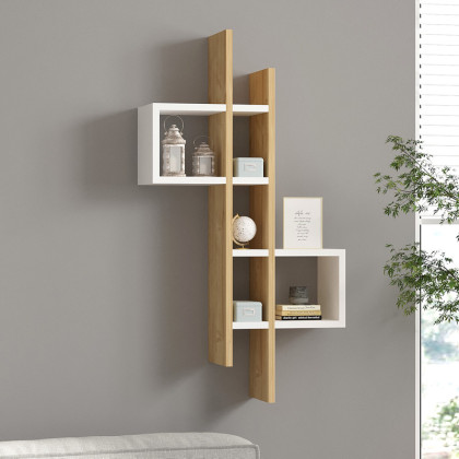 Ραφιέρα τοίχου Garel  σε oak-λευκή απόχρωση 53,8x19,6x108εκ