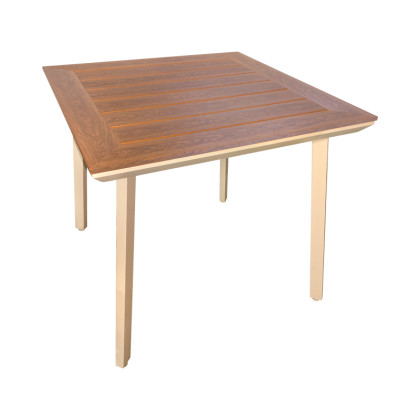 Τραπέζι Synergy  αλουμίνιο cappuccino-plywood σε φυσική απόχρωση 80x80x74εκ