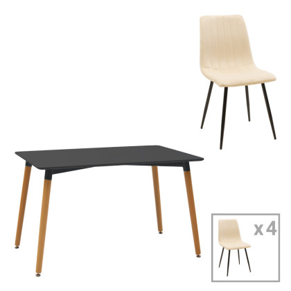 Τραπεζαρία Natali-Noor  σετ 5τεμ MDF λευκό-μπεζ-μαύρο 120x80x76εκ