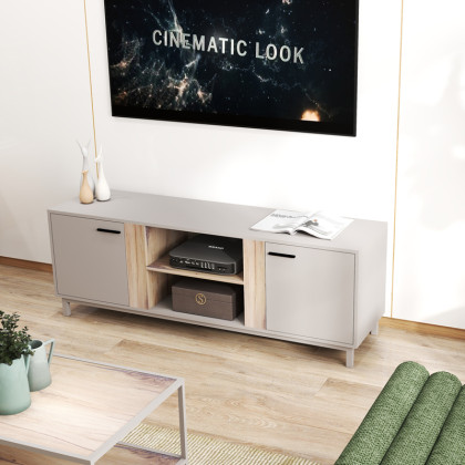 Έπιπλο τηλεόρασης Polenio  taupe με φυσικό 150x40x53εκ