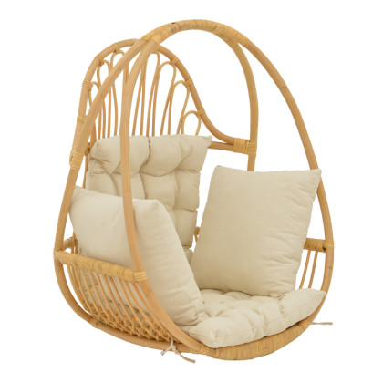 Κρεμαστή κούνια Jorg  φυσικό rattan-κρεμ μαξιλάρι 80x59x105εκ