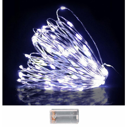 100 Λαμπάκια LED Copper Μπαταρίας Λευκό Ψυχρό σε Σειρά Σταθερά IP20 10,3m Xmasfest 1133506 93-3486