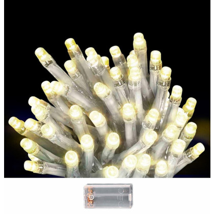 50 Λαμπάκια LED Μπαταρίας Λευκό Θερμό σε Σειρά με Controller IP20 5,3m Xmasfest 1133510 93-3490