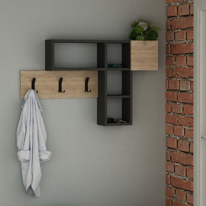 Κρεμάστρα τοίχου Game  χρώμα sapphire oak - ανθρακί 99,5x15x61εκ.