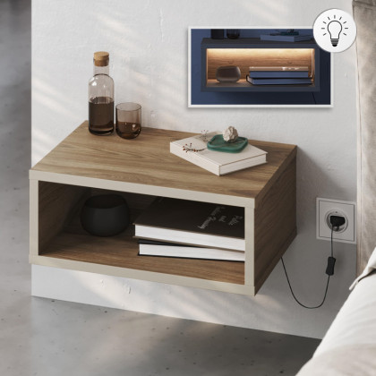 Κομοδίνο επιτοίχιο Brik  με LED χρώμα καρυδί Ud - sandstone 45x30x18εκ.