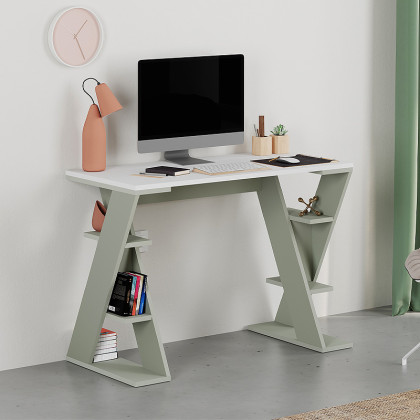 Γραφείο εργασίας Papillon  χρώμα ash green - λευκό 106x50x75εκ