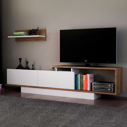 Έπιπλο τηλεόρασης Novara  χρώμα λευκό - καρυδί 180x29,6x45εκ.