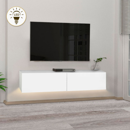 Έπιπλο τηλεόρασης επιτοίχιο Aristo  με LED χρώμα λευκό 135x31,6x25εκ.