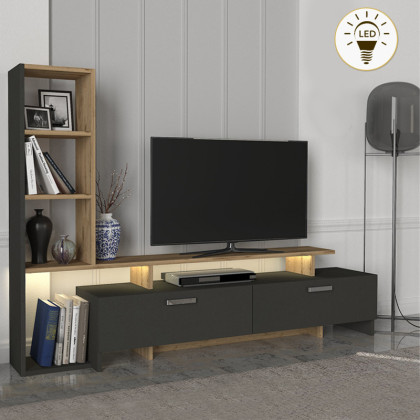 Σύνθεση τηλεόρασης Simal  με LED χρώμα ανθρακί - sepet oak 168,2x31,3x120εκ.