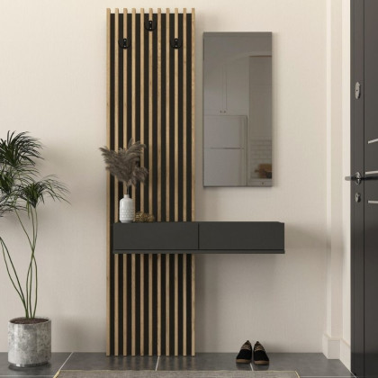 Έπιπλο εισόδου Elois  χρώμα ανθρακί - sepet oak 96,6x26,8x195,5εκ.
