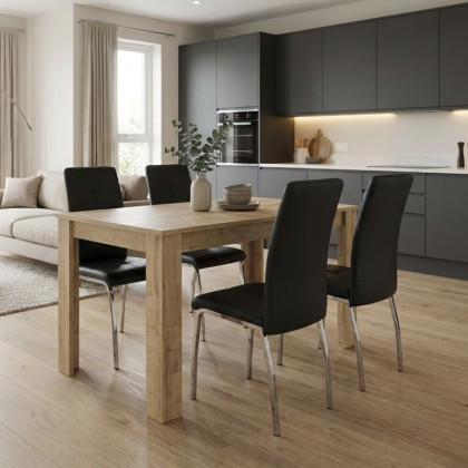 Σετ τραπεζαρία 5τμχ Darlen - Alma  χρώμα sapphire oak - μαύρο 125x72x74εκ.