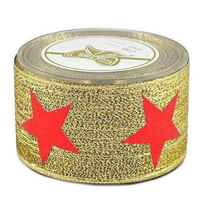 Κορδέλα 9μ. PALERMO METALLIC STAR 5εκ. - Κόκκινη