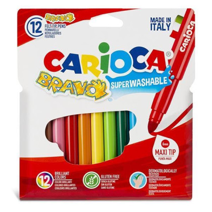 Carioca Bravo super washable μαρκαδόροι 12 χρωμάτων - 6 ΤΕΜ